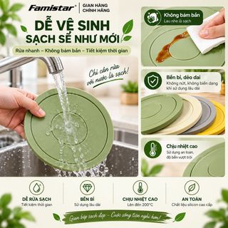 Lót nồi cách nhiệt silicon FAMISTAR nhỏ gọn, tiện dụng cho mọi gian bếp, combo 4 màu, bền đẹp dễ vệ sinh