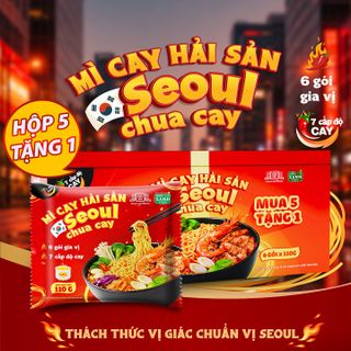 HỘP 5 GÓI TẶNG 1 - Mì Cay Hải Sản Seoul Chua Cay 7 Cấp Độ 6 Gói Gia Vị Làng Chài Xưa - Thôn Xanh Farm