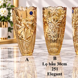 BÌNH CẮM HOA THUỶ TINH VÀNG 30cm ELEGANT 251 (T9)