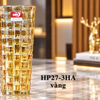 BÌNH CẮM HOA THUỶ TINH VÀNG CARO VUÔNG 16cm DELI HP27-3HA (T48)