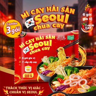 Combo 3 Gói Mì Cay Hải Sản Seoul Chua Cay 7 Cấp Độ 6 Gói Gia Vị Làng Chài Xưa - Thôn Xanh Farm