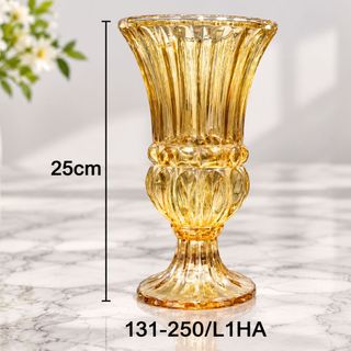 BÌNH CẮM HOA THUỶ TINH VÀNG CÓ CHÂN 25cm DSHP131-250L1HA (T12)