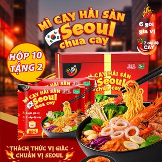 HỘP 10 GÓI TẶNG 2 - Mì Cay Hải Sản Seoul Chua Cay 7 Cấp Độ 6 Gói Gia Vị Làng Chài Xưa - Thôn Xanh Farm