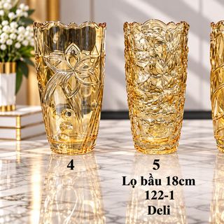 BÌNH CẮM HOA THUỶ TINH VÀNG MIỆNG BÈO 18cm DELI DSHP122-1HA (T24)