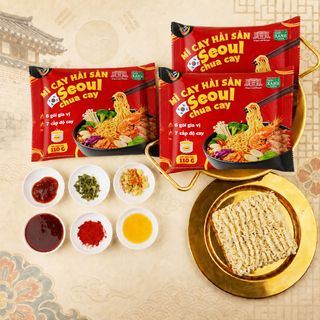 HỘP 10 GÓI TẶNG 2 - Mì Cay Hải Sản Seoul Chua Cay 7 Cấp Độ 6 Gói Gia Vị Làng Chài Xưa - Thôn Xanh Farm