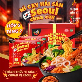 HỘP 10 GÓI TẶNG 2 - Mì Cay Hải Sản Seoul Chua Cay 7 Cấp Độ 6 Gói Gia Vị Làng Chài Xưa - Thôn Xanh Farm