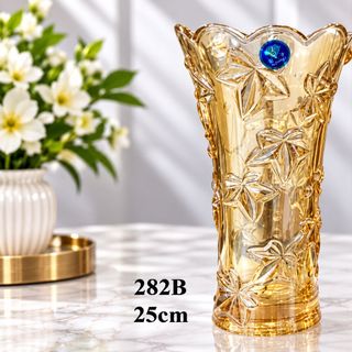 BÌNH CẮM HOA THUỶ TINH VÀNG HOẠ TIẾT 25cm ELEGANT 282B (T12)