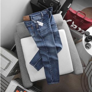 JEAN PL nam. Jean slim ống đứng. Vải 9 phẩm dày dặn  co dãn.