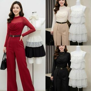 Áo cổ đổ thun ướt quần tà bay cotton hàn ánh nhung siêu phẩm cho cô nàng công sở