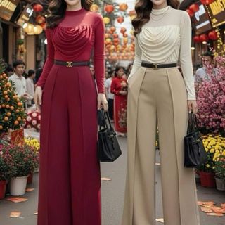 Áo cổ đổ thun ướt quần tà bay cotton hàn ánh nhung siêu phẩm cho cô nàng công sở
