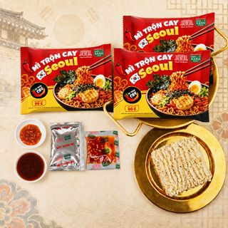 Combo 3 Gói Mì Trộn Cay Seoul 90g - Thấm đậm từng sợi mì cay thơm bùng vị Làng Chài Xưa