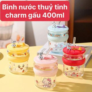 Bình Nước Thủy Tinh Charm Gấu 400ml (THÙNG 70C)