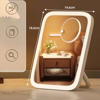 Gương Trang Điểm LED Để Bàn Mỹ Phẩm 3 Chế Độ Sáng Có Pin Sạc Cosmetic