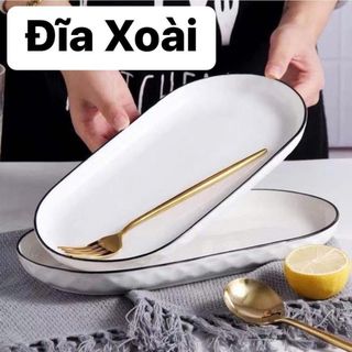 ĐĨA SỨ XOÀI 30cm SỌC VIỀN ĐEN SƠN TÂY KHÔNG TAI (T30)