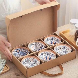 BỘ 6 CHÉN KÈM ĐŨA QUÀ TẶNG HÌNH THỔ CẨM (T20)