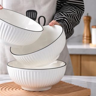 TÔ SỨ BẦU SỌC VIỀN ĐEN SƠN TÂY SIZE 6 - 15cm (T60)