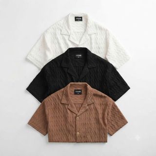 Loose Textured ShortSleeve Shirt .  Chất cotton vải dệt vân ren nổi độc đáo tinh tế.
