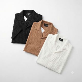 Loose Textured ShortSleeve Shirt .  Chất cotton vải dệt vân ren nổi độc đáo tinh tế.