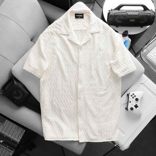 Loose Textured ShortSleeve Shirt .  Chất cotton vải dệt vân ren nổi độc đáo tinh tế.