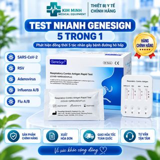 Hộp 20 Test Cúm 5 Trong 1 Genesign – Cúm A B, COVID-19, Adenovirus, RSV – Giá Sỉ, xuất hoá đơn