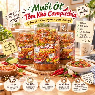 MUỐI ỚT TÔM KHÔ CAMPUCHIA 500G – MẶN NGỌT CAY THƠM, CHẤM TRÁI CÂY CỰC HỢP