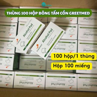 Bông tẩm cồn Greetmed giá sỉ, giá bán buôn xuất VAT 100 hộp (1 hộp 100 miếng)