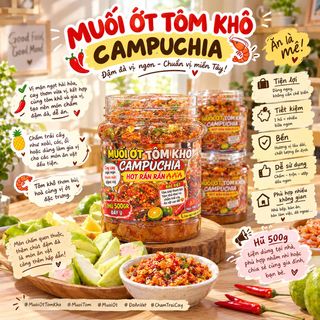 MUỐI ỚT TÔM KHÔ CAMPUCHIA 500G – MẶN NGỌT CAY THƠM, CHẤM TRÁI CÂY CỰC HỢP