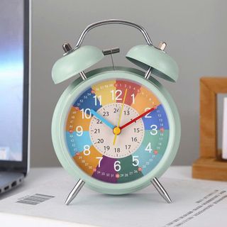 Đồng hồ báo thức hình tròn để bàn 4inch mặt cầu vồng