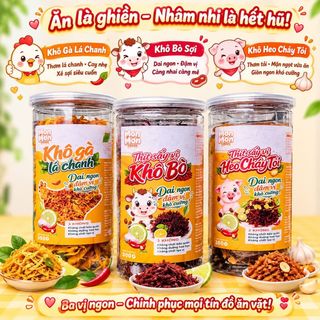 Thịt sấy vị Gà, Heo, Bò, Mực Cán, Mực Hấp nước dừa