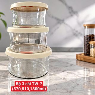 BỘ 3 HỦ THUỶ TINH CÓ NẮP ĐẬY DIAMONDS TW-7-570ml, 810ml, 1300ml (T12)