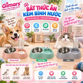 Bát ăn kèm bình nước tự động cho thú cưng GIMARS