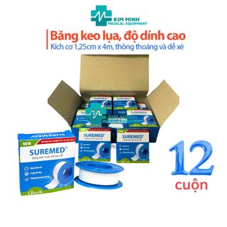Hộp 12 cuộn băng dính y tế giá rẻ Suremd 1.25cm x 4m xuất hoá đơn