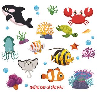 Tranh dán tường SINH VẬT BIỂN - trang trí phòng trẻ em - Giá bán sỉ