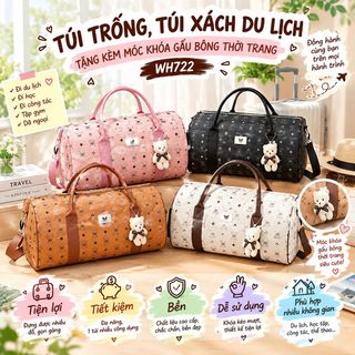 TÚI TRỐNG, TÚI XÁCH DU LỊCH, TẶNG KÈM MÓC KHÓA GẤU BÔNG THỜI TRANG WH722 - WINNIE HOUSE
