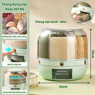 (SẴN ) Thùng Đựng Hạt Pinewoods, Thùng Đựng Gạo Thông Minh Xoay 360 Độ Chất Liệu PP+ABS Cao Cấp THPW