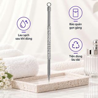 Que Nặn Mụn Malika Inox Cao Cấp, Que Lấy Nhân Mụn Hai Đầu, Hỗ Trợ Loại Bỏ Mụn Đầu Đen, Mụn Cám