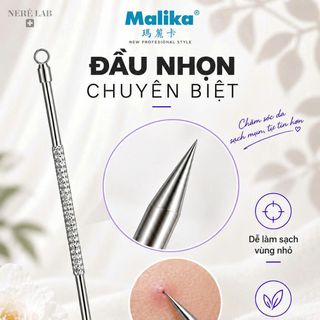 Que Nặn Mụn Malika Inox Cao Cấp, Que Lấy Nhân Mụn Hai Đầu, Hỗ Trợ Loại Bỏ Mụn Đầu Đen, Mụn Cám