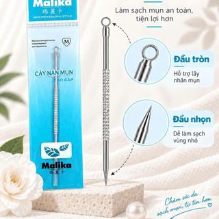 Que Nặn Mụn Malika Inox Cao Cấp, Que Lấy Nhân Mụn Hai Đầu, Hỗ Trợ Loại Bỏ Mụn Đầu Đen, Mụn Cám