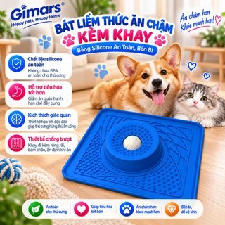 Bát bóng lăn kèm khay liếm thức ăn chậm silicon chó mèo GIMARS