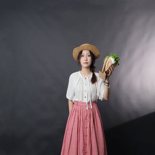 Impéris Fashion | Áo Trắng Nút Đỏ Dây Rút Freesize