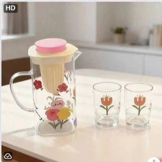 Bộ Bình 2 Cốc Thủy Tinh Hoa Tuylip (THÙNG 16B)