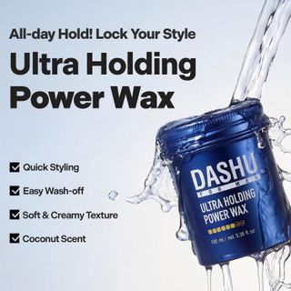 DASHU Ultra Holding Power Wax Men Max Strong Hold Hair Wax Natural Polished Parted Style Non Greasy Easy Wash Nourishing Black Bean Argan Oil Styling Wax
