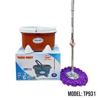 BỘ CÂY LAU NHÀ RỔ INOX KÈM 2 BÔNG LAU CÓ CHẮN NƯỚC TP931