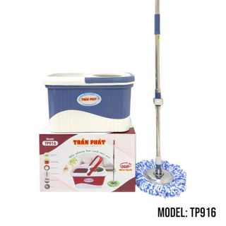 BỘ CÂY LAU NHÀ RỔ INOX KÈM 2 BÔNG LAU CÓ CHẮN NƯỚC TP916 (HĐ)