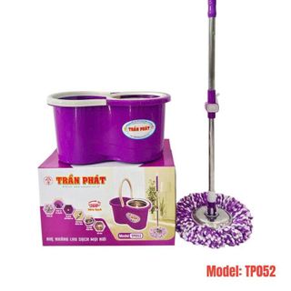 BỘ CÂY LAU NHÀ RỔ INOX KÈM 2 BÔNG LAU CÓ CHẮN NƯỚC TP052 (HĐ)