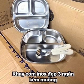 Khay inox Đẹp 3 Ngăn Kèm Thìa (THÙNG 200C)