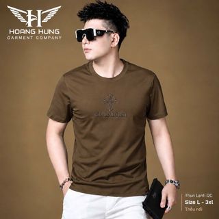 Áo Thun Nam Cổ Tròn Thun Lạnh Thêu Nổi 7 Màu - Áo Thun Không Cổ Size L-3XL HH-CT03
