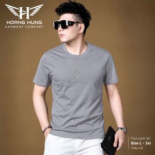 Áo Thun Nam Cổ Tròn Thun Lạnh Thêu Nổi 7 Màu - Áo Thun Không Cổ Size L-3XL HH-CT03