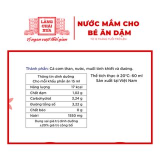 [LỐC 4 CHAI] NƯỚC MẮM CÁ CƠM THAN LÀNG CHÀI XƯA CHO BÉ ĂN DẶM TỪ 12 THÁNG TUỔI, AN TOÀN, NHIỀU CÁ ÍT MUỐI CHỨA NHIỀU ACID AMIN 60ML/CHAI - LÀNG CHÀI XƯA