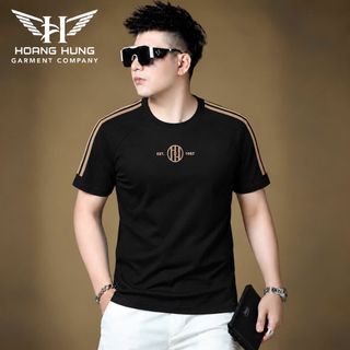 Áo Thun Nam Cổ Tròn Raglan Phối Dây Vai Thêu Logo - Áo Thun Không Cổ Nam Size L-3XL HH-CT02